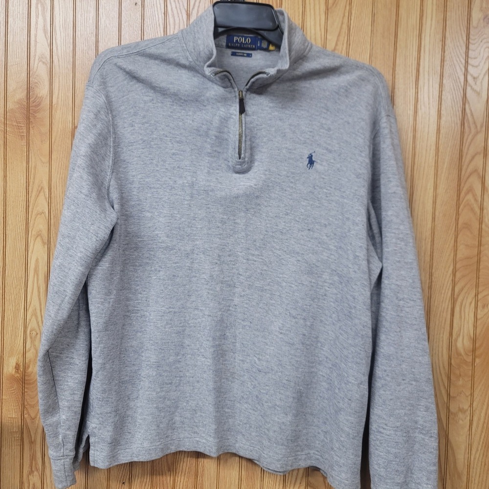 Polo Ralph Lauren Preppy Mens Estate Rib Quarter Zip Pullover Heather Grey Large